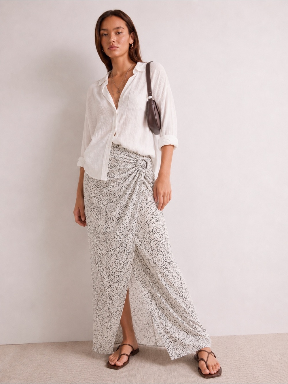 Zara Printed Ring Detail Wrap Midi Skirt Size Large